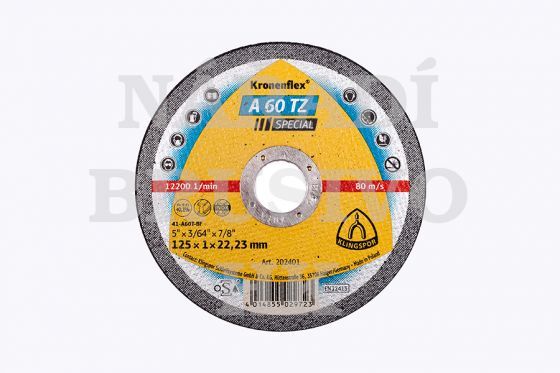 Řezný kotouč 125x1,0x22,23 A60TZ SPECIAL na nerez, ocel a neželezné kovy vydutý Klingspor