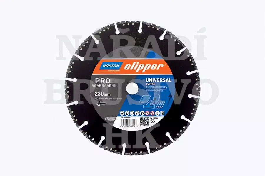 Diamantový kotouč 115x22,23 PRO UNIVERSAL DUCTILE na litinu, beton, plast, asfaltové šindele, sklolamináty, pryskyřice, malé množství dřeva Norton Clipper