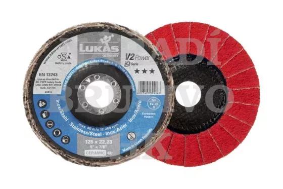 Lamelový brusný kotouč 115 x 22,23 P 40 V2 POWER HEAVY DUTY na nerez, ocel, hliník, litinu, titan, plast, dřevo Lukas
