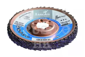 Lamelový kotouč 125x22,23 P 36 V4 PURPLE POWER talířový na nerez, ocel, hliník, titan a litinu Lukas Lamelový kotouč 125x22,23 P 36 V4 PURPLE POWER talířový na nerez, ocel, hliník, titan a litinu Lukas
